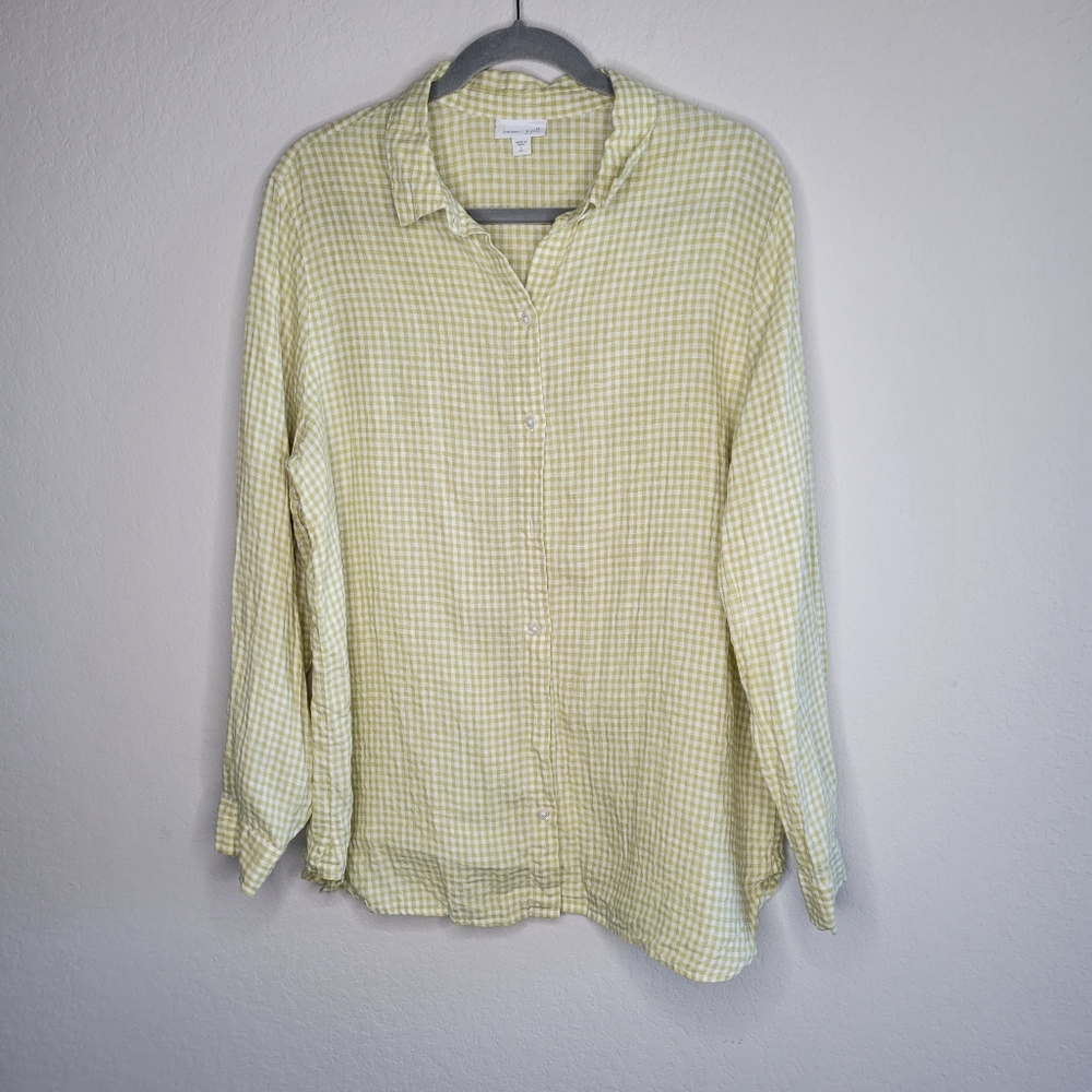 J.jill love linen plaid botton down top/shirt long sleeve